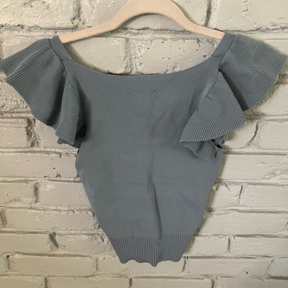 Lucy Paris sarah ruffle knit top with flutter sleeve and ribbed detail - Picture 4 of 7